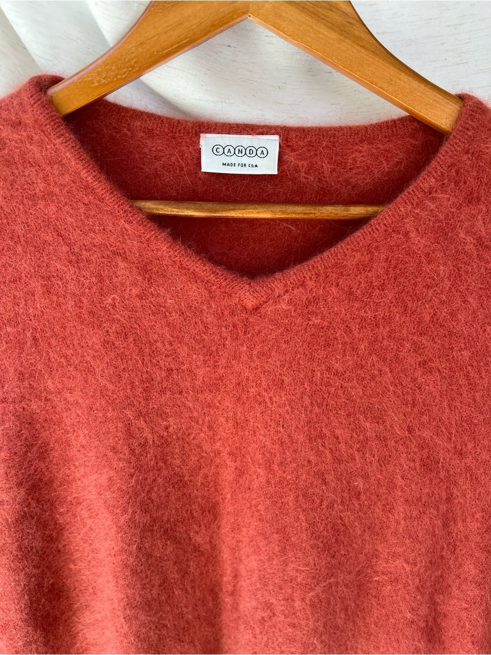 Angora Mohair V-Neck Sweater Sunset Orange CANDA Made C&A Woman Plus Size XXL - Picture 5 of 8
